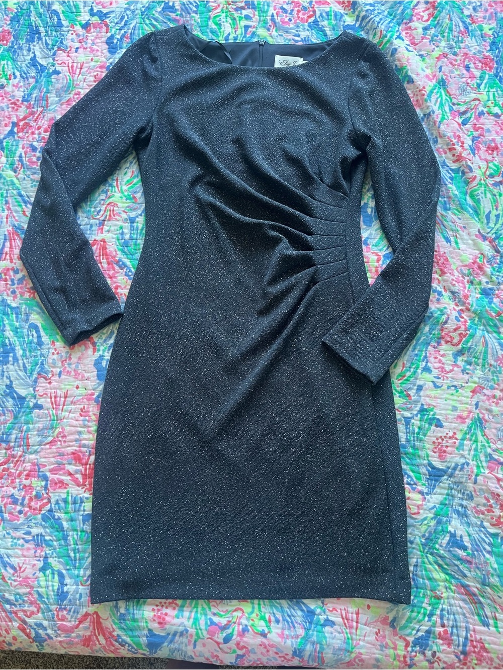 Eliza J Black Sparkle Ruched Long Sleeve Sheath Dress